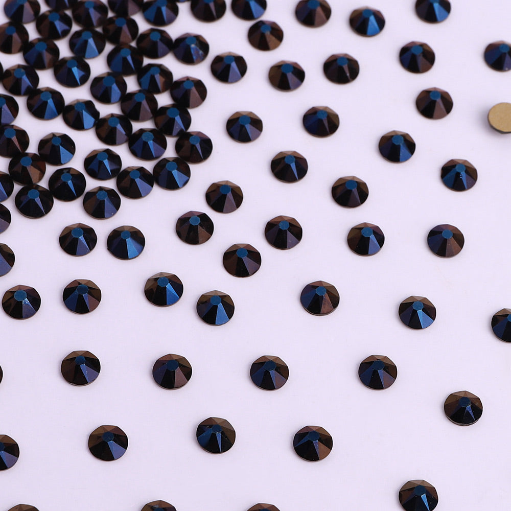 Metallic Blue Glass Flat Back Glue-On Rhinestones 16 Cut Facets In Bulk WholesaleRhinestone