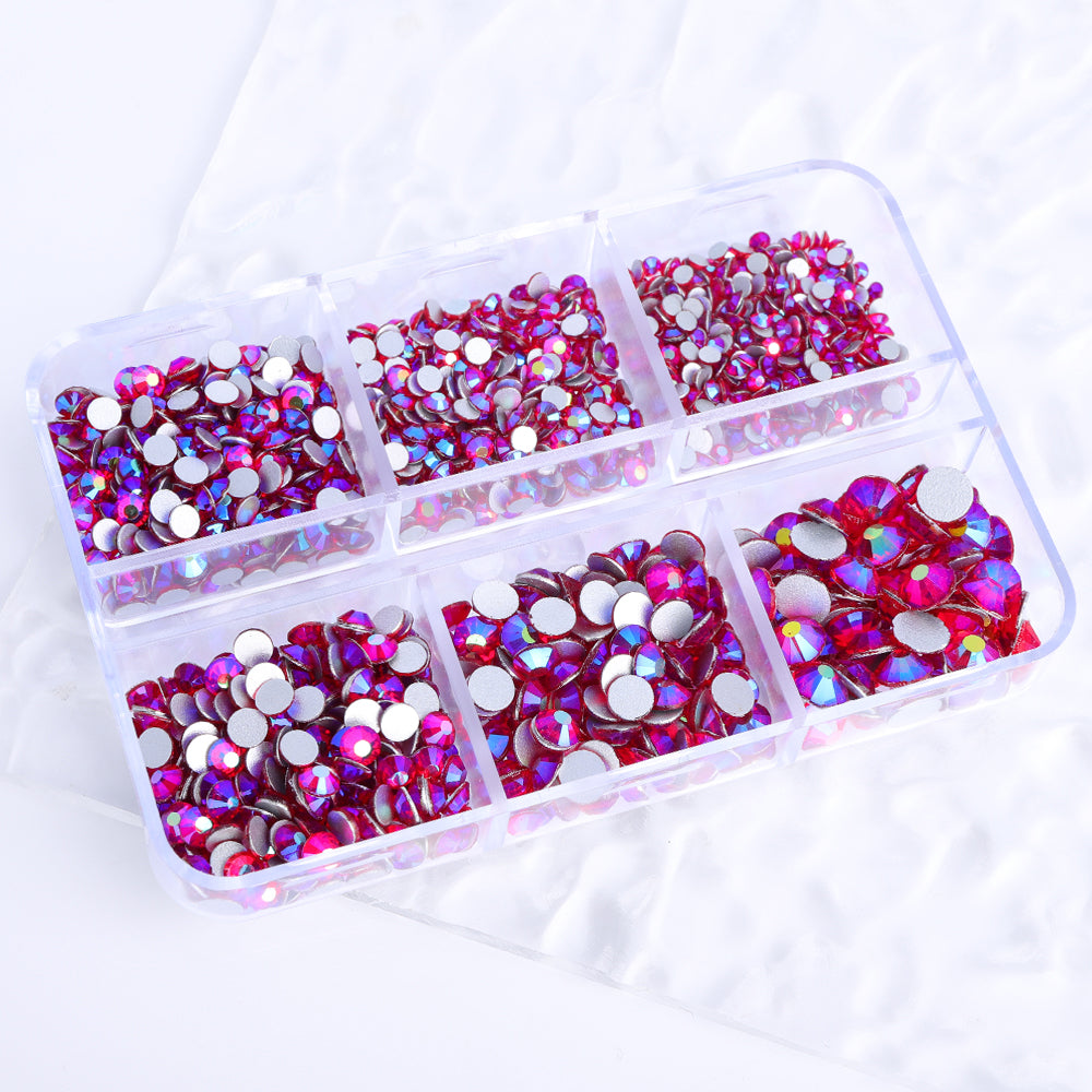 Mixed Sizes 6 Grid Box Siam AB Glass FlatBack Rhinestones For Nail Art Silver Back Secondary image