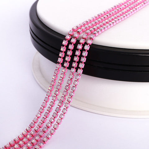 White Opal Glass Rhinestones Close Cup Chain - 1 Row Multi Colors Base WholesaleRhinestone