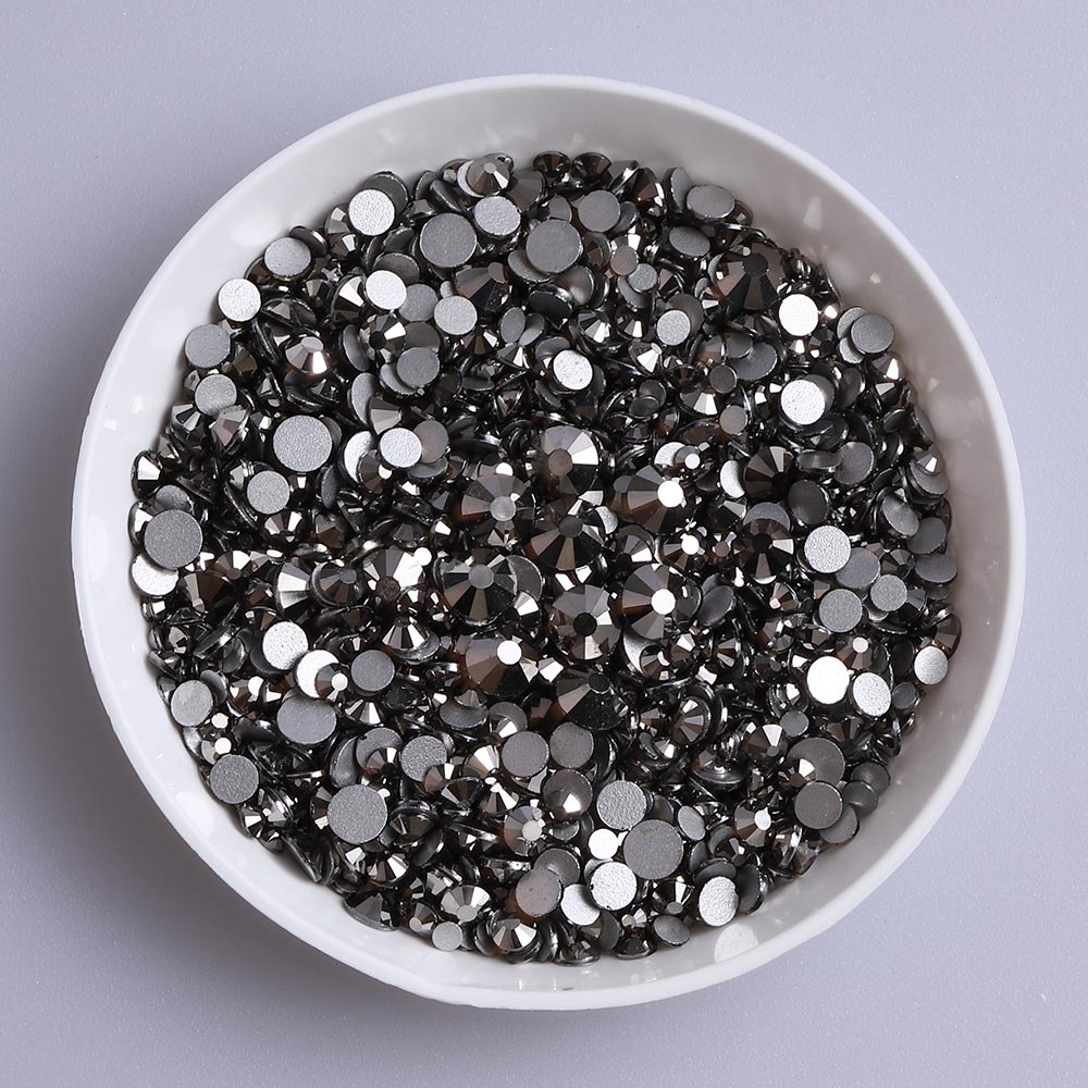 Mixed Sizes Hematite Glass FlatBack Rhinestones For Nail Art, Silver Back WholesaleRhinestone