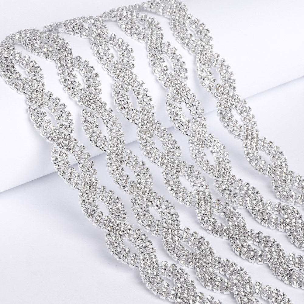 Sew-on Crystal Glass Raindrop Rhinestone Trim Chain Applique RA907 WholesaleRhinestone