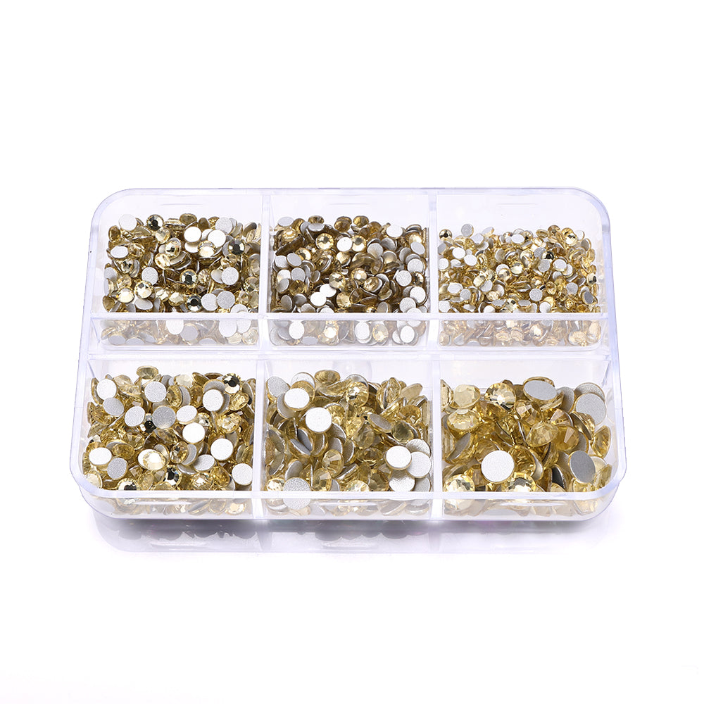 Mixed Sizes 6 Grid Box Light Yellow Glass FlatBack Rhinestones For Nail Art  Silver Back WholesaleRhinestone