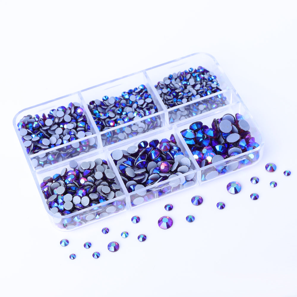 Mixed Sizes 6 Grid Box Amethyst AB Glass HotFix Rhinestones For Clothing DIY WholesaleRhinestone