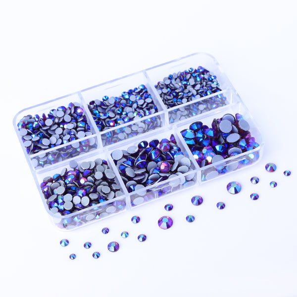 Mixed Sizes 6 Grid Box Amethyst AB Glass HotFix Rhinestones For Clothing DIY WholesaleRhinestone
