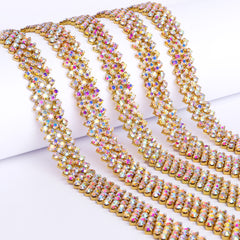 Sew-on Crystal AB Glass Round Rhinestone Trim Chain Applique RA1124 WholesaleRhinestone