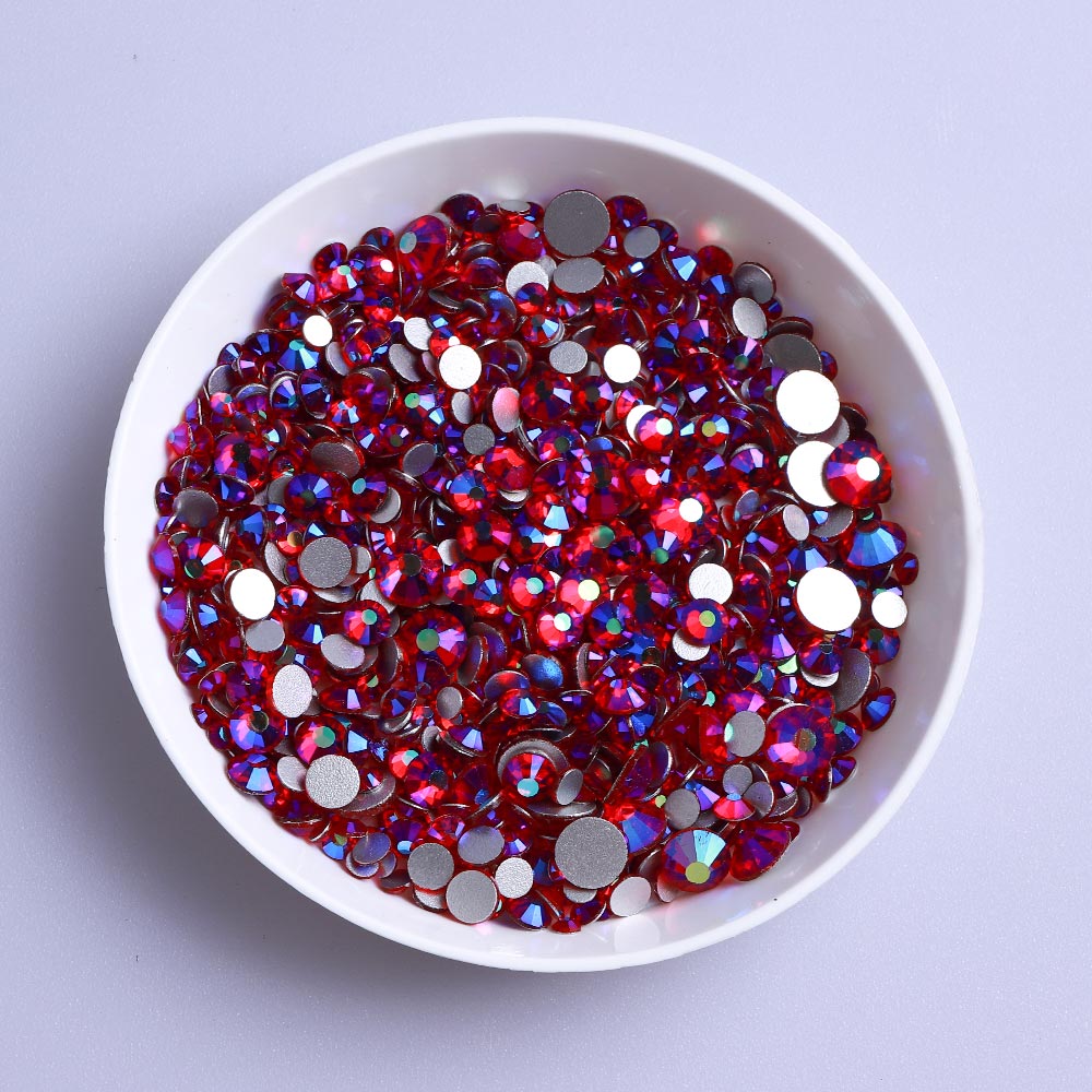 Mixed Sizes Siam AB Glass FlatBack Rhinestones For Nail Art Silver Back WholesaleRhinestone