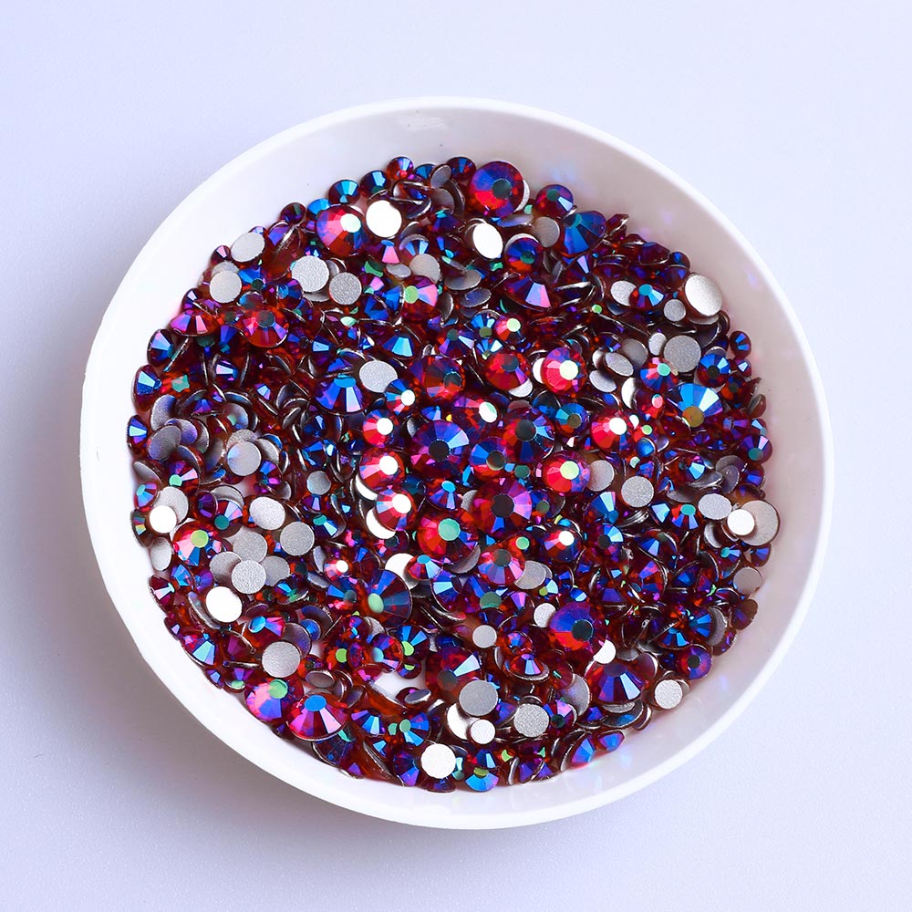 Mixed Sizes Dark Siam AB Glass FlatBack Rhinestones For Nail Art Silver Back WholesaleRhinestone