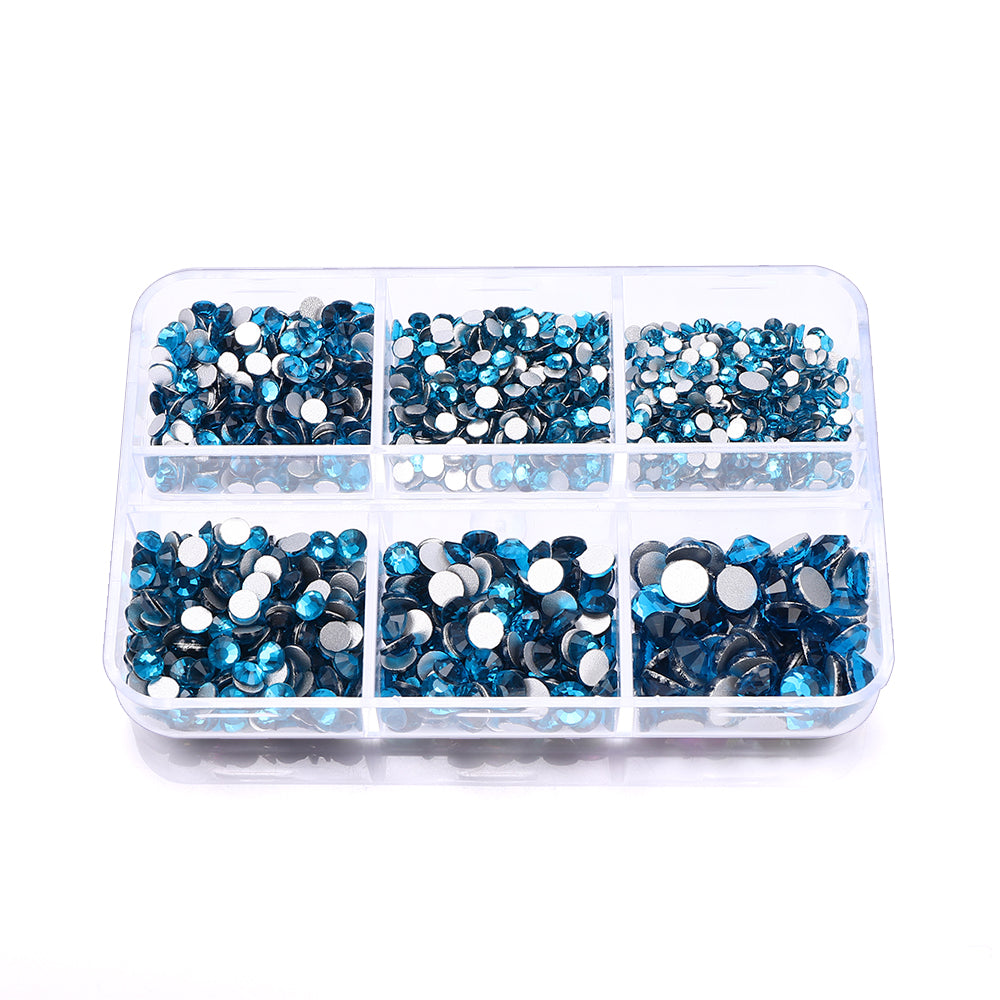 Mixed Sizes 6 Grid Box Indicolite Glass FlatBack Rhinestones For Nail Art  Silver Back WholesaleRhinestone