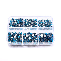 Mixed Sizes 6 Grid Box Indicolite Glass FlatBack Rhinestones For Nail Art  Silver Back