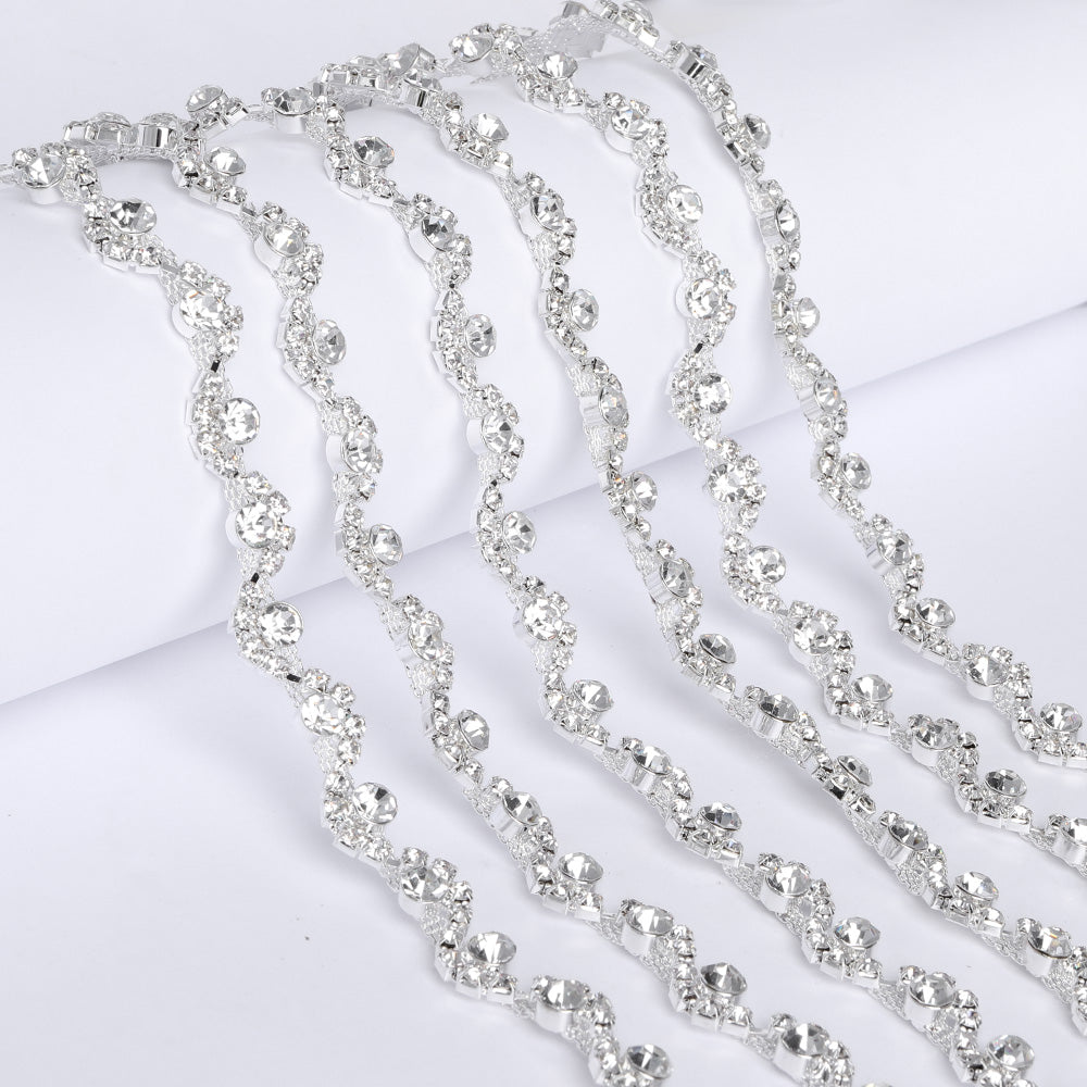 Sew-on Crystal Glass Rivoli Rhinestone Trim Chain Applique RA420 WholesaleRhinestone