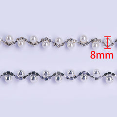 Sew-on Crystal Glass Rhinestone Pearl Trim Chain Applique RA1244 WholesaleRhinestone