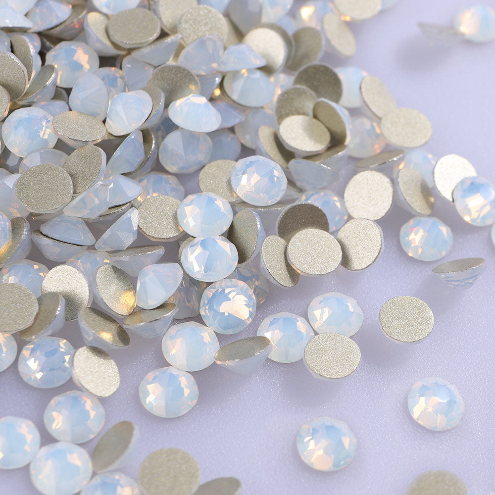 White Opal Glass Flat Back Glue-On Rhinestones 16 Cut Facets WholesaleRhinestone