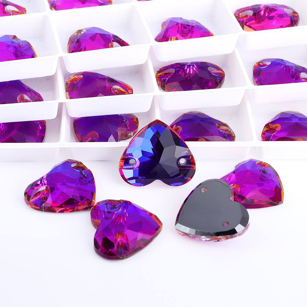 Violet Blue Heart Shape High Quality Glass Sew-on Rhinestones WholesaleRhinestone