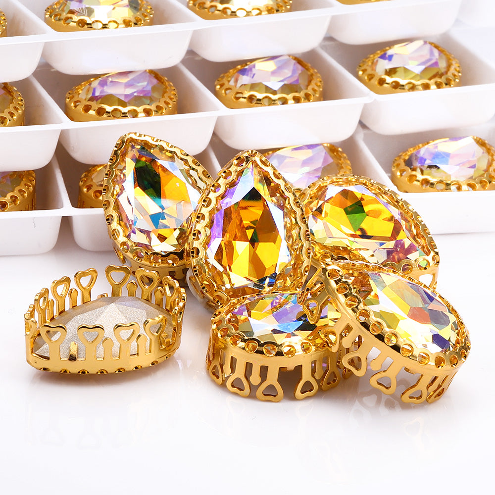 Paradijs Shine Drop Shape Hoogwaardige Glazen Sewa-On Nest Hollow Claw Rhinestones