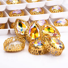 Paradijs Shine Drop Shape Hoogwaardige Glazen Sewa-On Nest Hollow Claw Rhinestones
