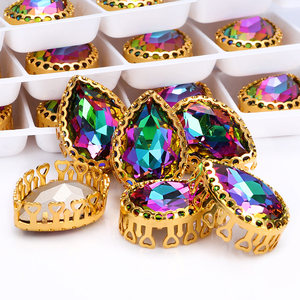Volcano Drop Shape High-Quality Glass Sew-on Nest Hollow Claw Rhinestones