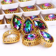 Volcano Drop Shape High-Quality Glass Sew-on Nest Hollow Claw Rhinestones