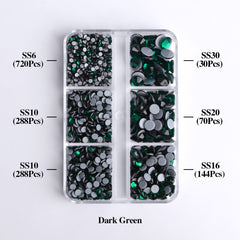 Mixed Sizes 6 Grid Box Dark Green Glass HotFix Rhinestones For Clothing DIY