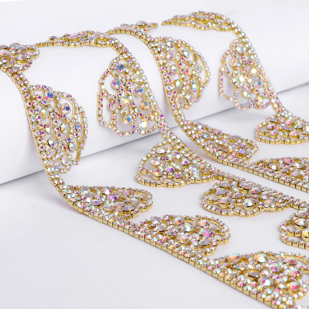 Sew-on Crystal AB Glass Raindrop Rhinestone Trim Chain Applique RA861 WholesaleRhinestone