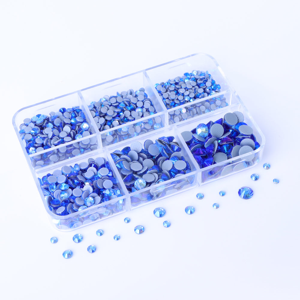 Mixed Sizes 6 Grid Box Light Blue AB Glass HotFix Rhinestones For Clothing DIY Secondary image