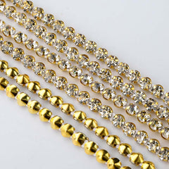 10 Yards Crystal Glass Rhinestones Banding 1 Row Round- Golden Setting WholesaleRhinestone