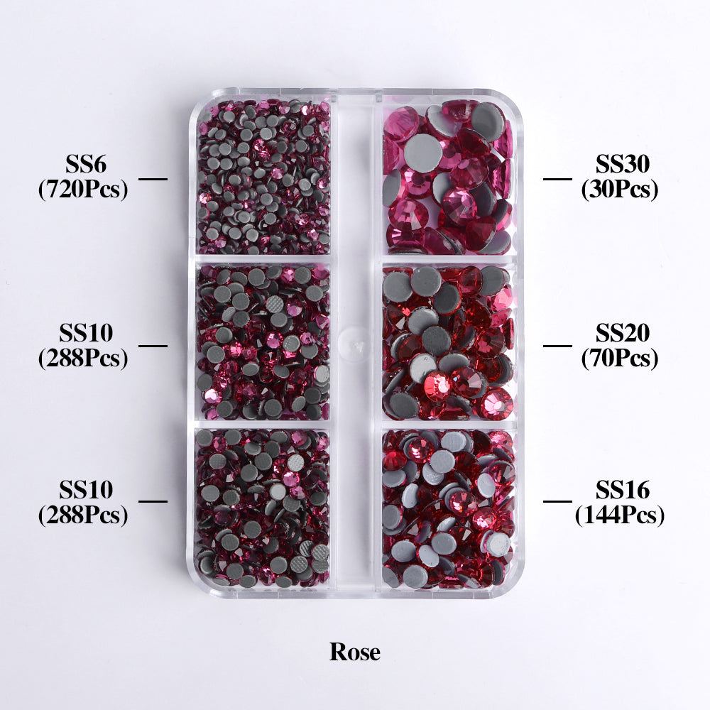 Mixed Sizes 6 Grid Box Rose Glass HotFix Rhinestones For Clothing DIY WholesaleRhinestone