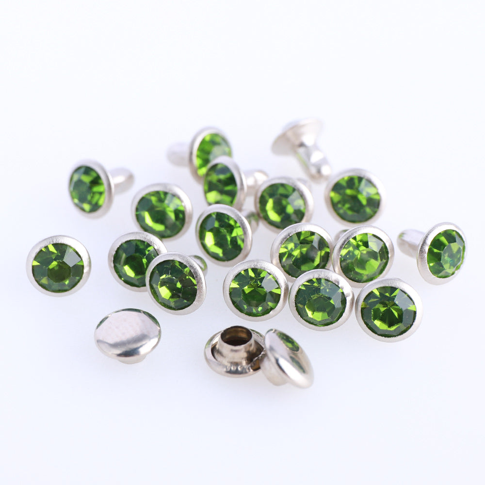 100 Sets Light Green Glass Rhinestone Rivets for Leather Craft DIY Making WholesaleRhinestone