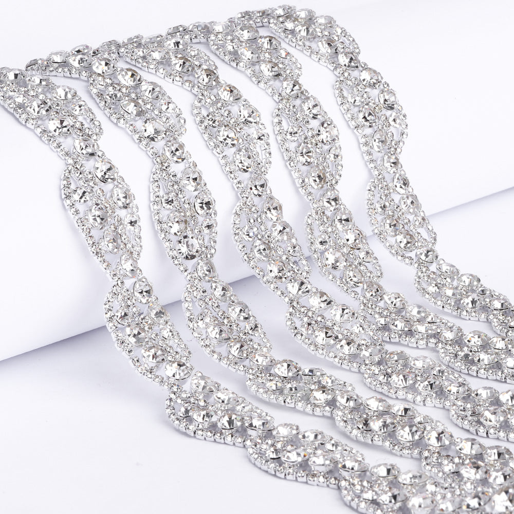 Sew-on Crystal Glass Round Rhinestone Trim Chain Applique RA470 WholesaleRhinestone