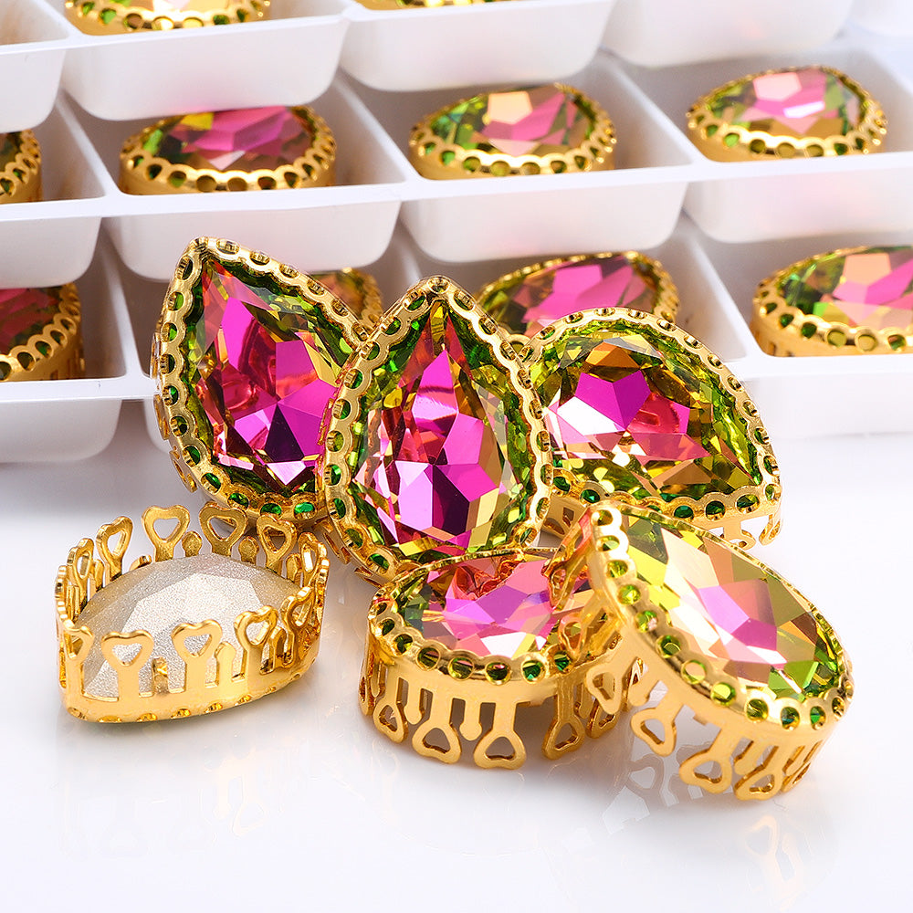 Vitrail Rose Drop Shape High-Quality Glass Sew-on Nest Hollow Claw Rhinestones WholesaleRhinestone