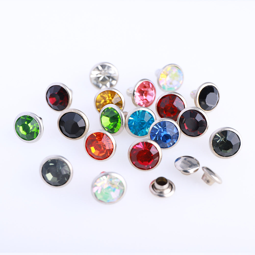 100 Sets Mixed Colors Glass Rhinestone Rivets For Leather Craft DIY Making Secondary image