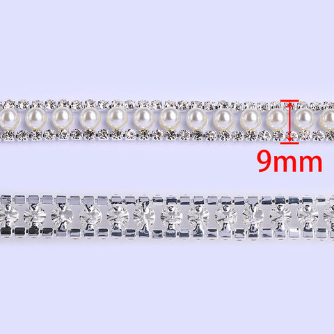 Sew-on Crystal Glass Rhinestone Pearl Trim Chain Applique RA859 WholesaleRhinestone