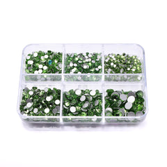 Mixed Sizes 6 Grid Box Peridot Glass FlatBack Rhinestones For Nail Art  Silver Back