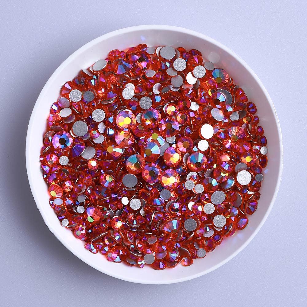 Mixed Sizes Orange AB Glass FlatBack Rhinestones For Nail Art Silver Back WholesaleRhinestone