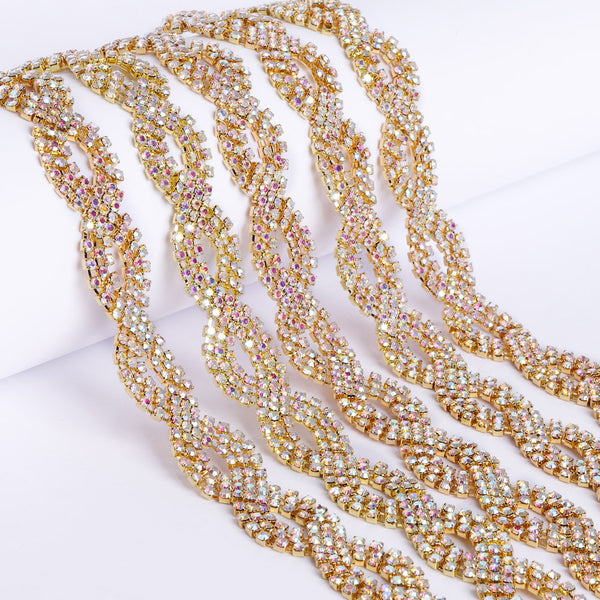 Sew-on Crystal AB Glass Raindrop Rhinestone Trim Chain Applique RA907 WholesaleRhinestone
