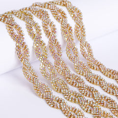 Sew-on Crystal AB Glass Raindrop Rhinestone Trim Chain Applique RA907 WholesaleRhinestone