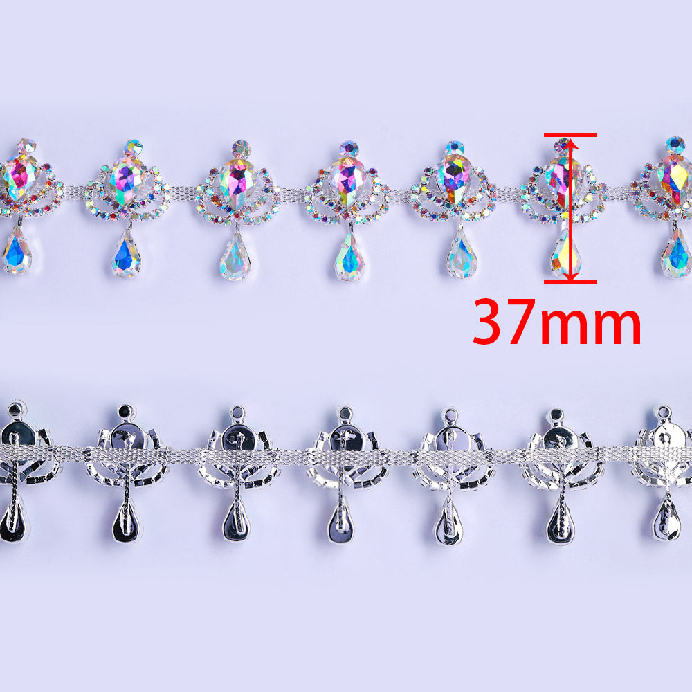 Sew-on Crystal AB Glass Raindrop Rhinestone Trim Chain Applique RA1189 WholesaleRhinestone