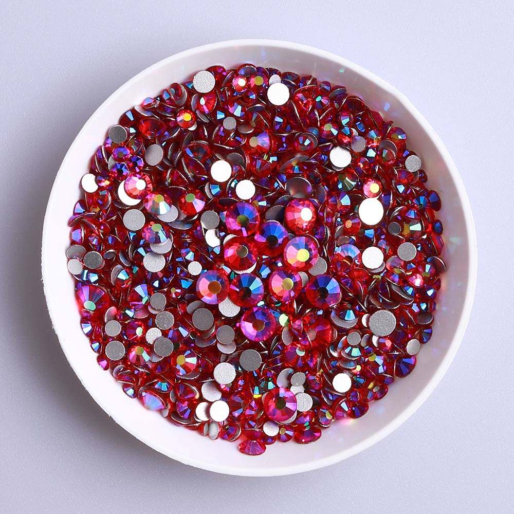 Mixed Sizes Light Siam AB Glass FlatBack Rhinestones For Nail Art Silver Back WholesaleRhinestone