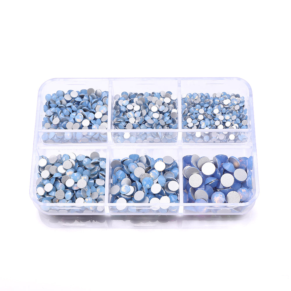 Mixed Sizes 6 Grid Box Blue Opal Glass FlatBack Rhinestones For Nail Art Silver Back Secondary image