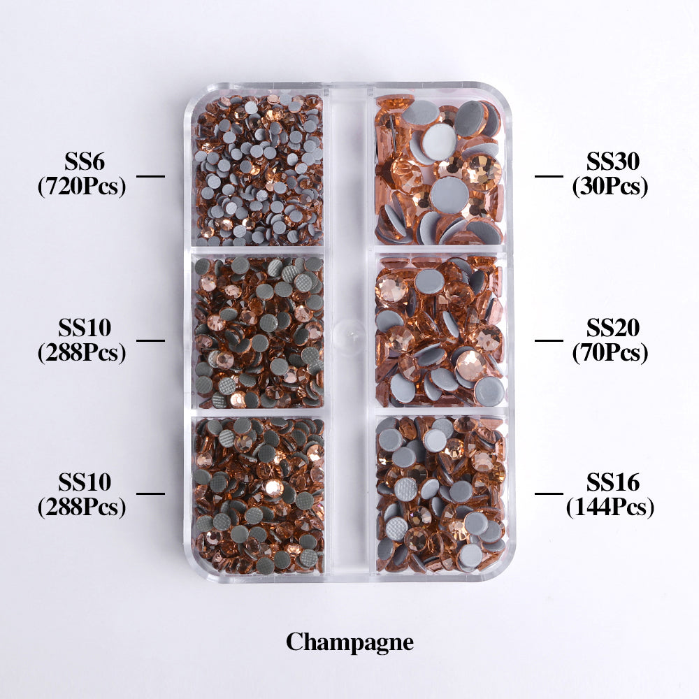 Mixed Sizes 6 Grid Box Champagne Glass HotFix Rhinestones For Clothing DIY WholesaleRhinestone