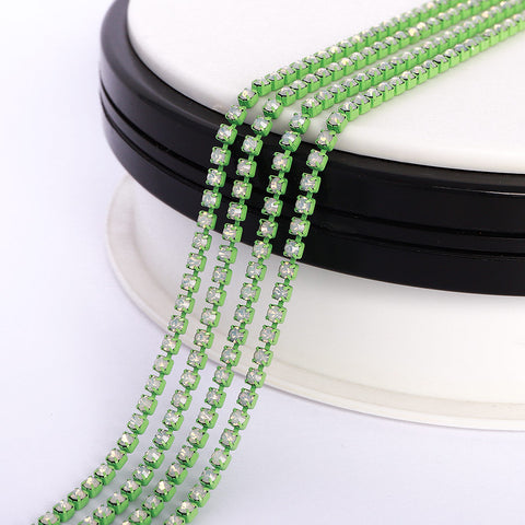 White Opal Glass Rhinestones Close Cup Chain - 1 Row Multi Colors Base WholesaleRhinestone