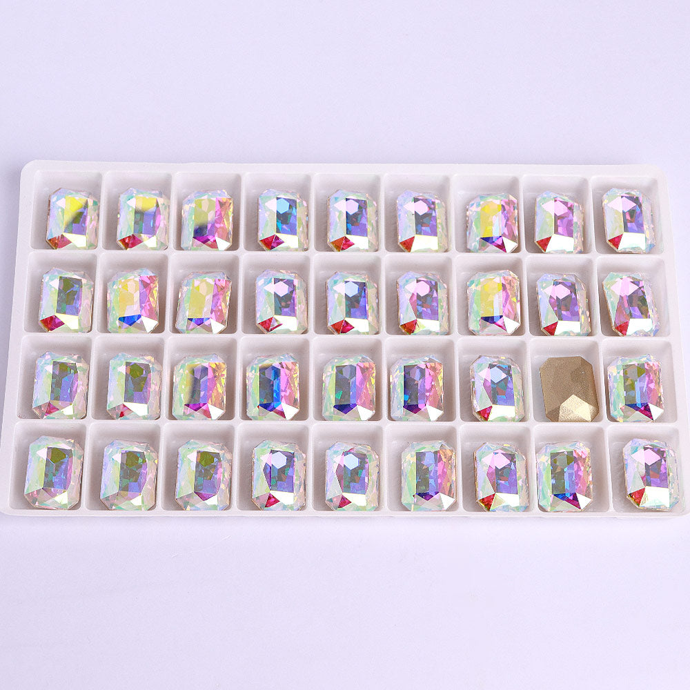 Crystal AB Thin Octagon Shape High Quality Glass Pointed Back Fancy Rhinestones WholesaleRhinestone