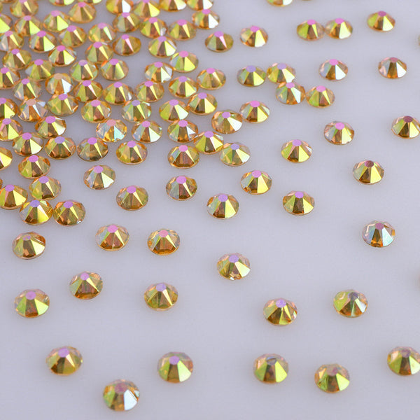 Metal Sunlight Glass Flat Back Glue-On Rhinestones 16 Cut Facets In Bulk WholesaleRhinestone