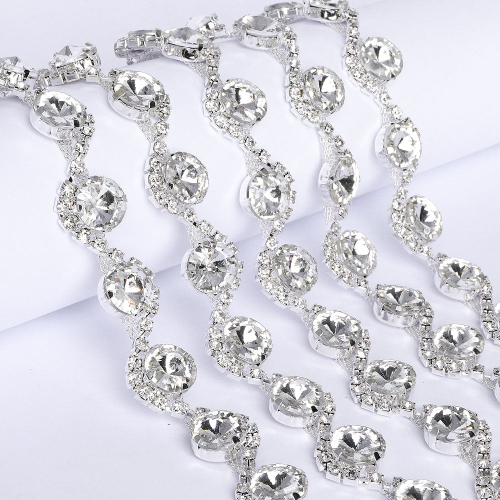 Sew-on Crystal Glass Rivoli Rhinestone Trim Chain Applique RA135 WholesaleRhinestone