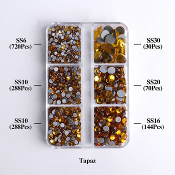 Mixed Sizes 6 Grid Box Topaz Glass HotFix Rhinestones For Clothing DIY WholesaleRhinestone