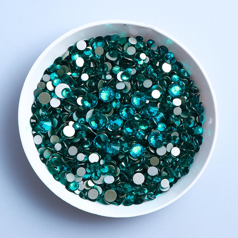 Mixed Sizes Indicolite  Glass FlatBack Rhinestones For Nail Art Silver Back WholesaleRhinestone