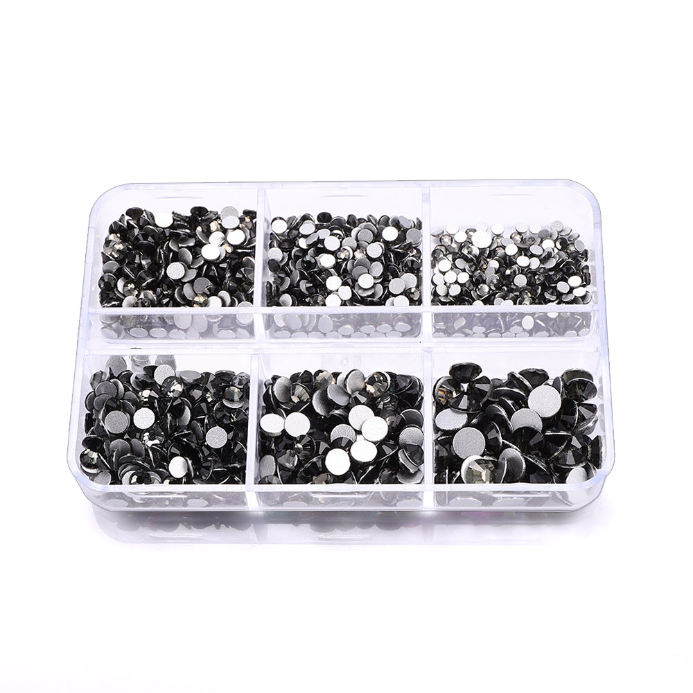 Mixed Sizes 6 Grid Box Black Diamond Glass FlatBack Rhinestones For Nail Art  Silver Back Secondary image