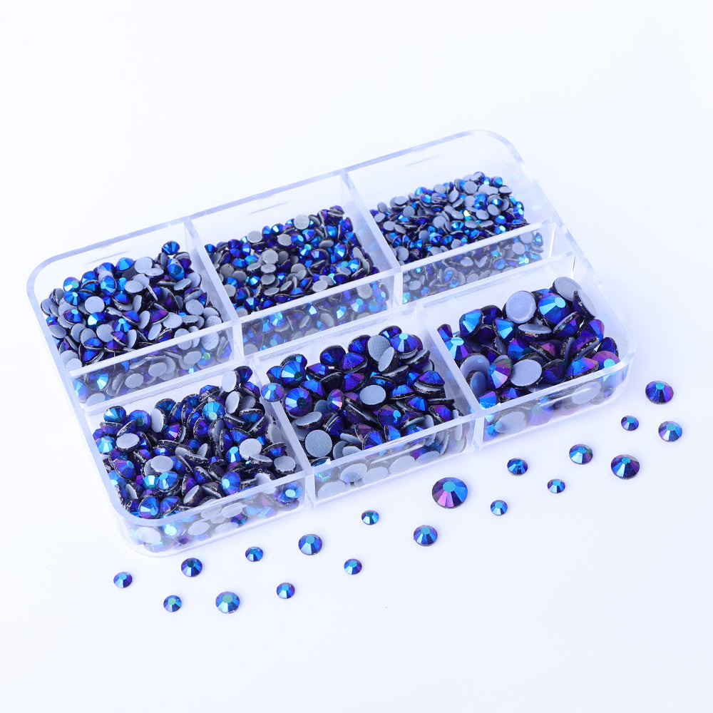 Gemischte Größen 6 Gitterbox Montana AB Glass Hotfix Strasssteine ​​für Kleidung DIY