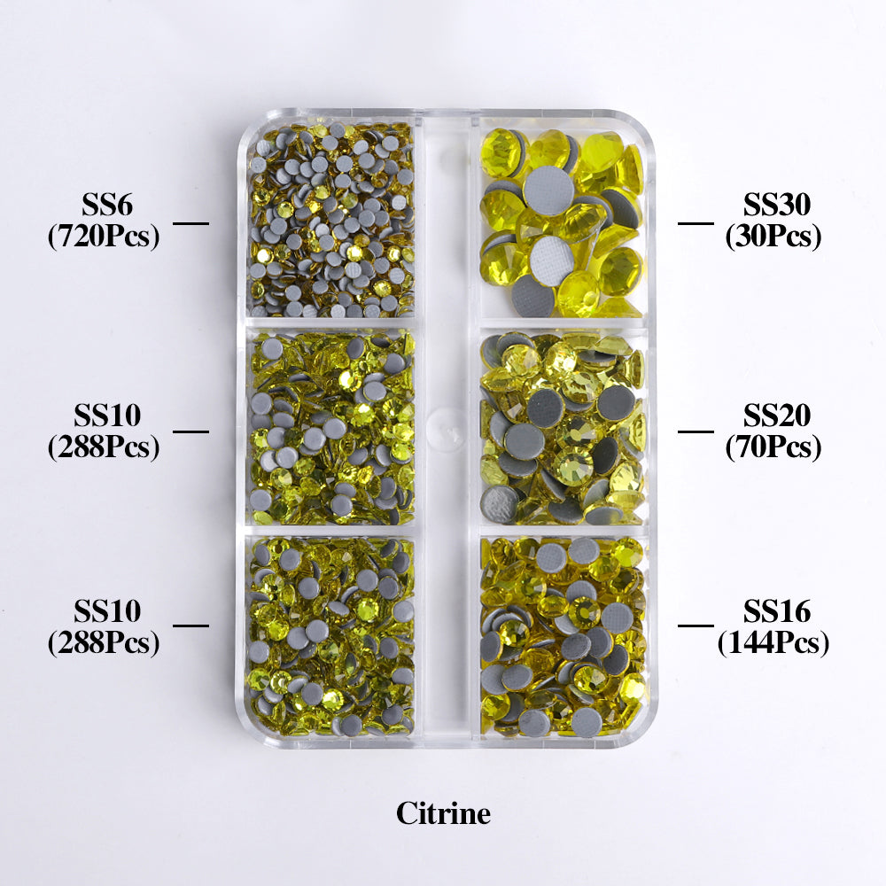 Mix Size Rhinestone Mixed Sizes 6 Grid Box Citrine Glass HotFix Rhinestones For Clothing D ...