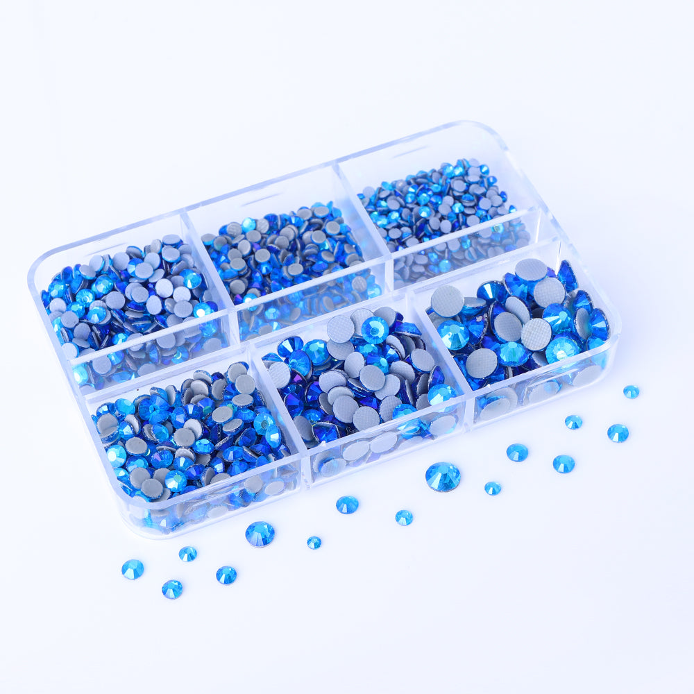 Mixed Sizes 6 Grid Box Capri Blue AB Glass HotFix Rhinestones For Clothing DIY Secondary image