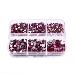 Mixed Sizes 6 Grid Box Fuchsia Glass FlatBack Rhinestones For Nail Art Silver Back WholesaleRhinestone